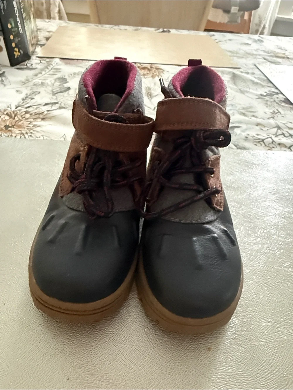 Carter's Gray and Brown Lace-Up Kids Hiking Boots